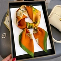 Floral print silk scarf with orange sunflower pattern in a luxury black gift box - Orange
