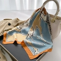 Elegante foulard di seta con stampa leopardata e strisce blu su una borsa - 70cmx70cm / Stile Patchwork Cavallo Leopardo Blu Arancio (FJ781-3)