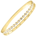 Gold stainless steel bangle featuring Roman numerals and sparkling cubic zirconia crystals - Gold