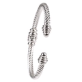 Bracelet jonc en acier inoxydable argenté torsadé avec détails de perles rondes - Argent-Perle en Acier
