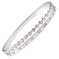 Silver double-layer stainless steel bangle with Roman numerals and cubic zirconia - Steel