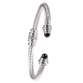 Bracelet jonc torsadé argenté avec détails de perles noires aux extrémités - Argent-Agate Noire