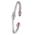Bracelet jonc torsadé en acier inoxydable argenté orné de perles rouges élégantes - Argent-Agate Rouge