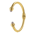 Twisted cable cuff bracelet in gold finish with silver end caps and beaded band - Gold-Steel Bead