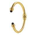 Golden cable cuff bracelet featuring twisted wire design and black onyx stone ends - Gold-Black Agate