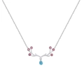 Dettaglio della collana corna di alce argento con pietre rosa e cristallo blu - Color Acciaio