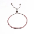 Pulsera tenis ajustable en tono plateado con piedras de circonita rosa de corte redondo - Rosa