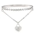 Macro detail of silver bangle featuring heart charm with rabbit engraving and cubic zirconia - 18K Gold / Steel Color (Customized)