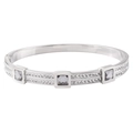Detail of silver titanium steel bangle with double-row micro-pave and three square crystals - Steel Color With Gray Zirconia