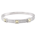 Macro detail of silver titanium bangle featuring square yellow stones and micro pavé zircon - Steel Yellow Zirconia