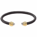 Verstelbare zwarte roestvrijstalen kabelarmband met gouden en zilveren accenten - Zwart met gouden uiteinden (stalen kralen)