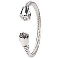 Silver stainless steel twisted cable cuff bracelet with fist-shaped ends for men - Full Steel Color