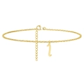 Close-up of golden stainless steel anklet featuring a stylized letter I pendant and lobster clasp - Letter I