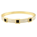 Golden titanium steel hinged bangle featuring three square black stones and double row crystals - Gold Black Zirconia