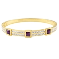 Golden titanium steel bangle with square purple gems and shimmering cubic zirconia - Gold Purple Zirconia