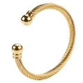 Goldenes Edelstahl-Kabel-Armband mit polierten Kugelenden auf weißem Hintergrund - Gold