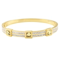 Golden titanium steel hinged bangle featuring white pave stones and yellow square gems - Gold Yellow Zirconia