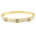 Gold plated stainless steel cuff bracelet with square gray stones and pavé crystals - Gold Grey Zirconia