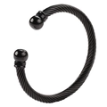 Minimalistisches schwarzes gedrehtes Kabelarmband mit glatten polierten Kugelenden - Schwarz