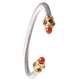 Silver and gold cable cuff bracelet with red garnet-style gemstones and crystal accents - Two-tone Gold Head / Wine Red Bead