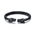 Men's stainless steel dragon head cable cuff bracelet with a vintage black matte finish - Black