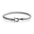Silver twisted cable cuff bracelet with horseshoe hook clasp on white background - Steel (Cast Clasp) / Steel