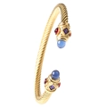 Bracciale rigido a cavo ritorto placcato oro 18K con gemme multicolori vintage - Tutto Colore Oro / Perla Blu