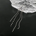 Silver tassel earrings featuring sleek long chains and sparkling crystal accents - Zircon Tassel Stud Earrings (330#XK)