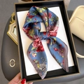 French style silk square scarf with vintage rose floral print in a luxury gift box - Grey Border (FJ825-1)