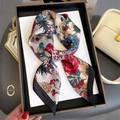 Floral silk square scarf with red rose print in a gift box with fashion accessories - Black Border (FJ825-2)