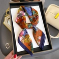French rose print floral satin square scarf in orange and navy for women sun protection - Navy Border (FJ825-3)