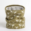 Winter knitted neck warmer with cute bear patterns and thick gray fleece lining - Matcha Green