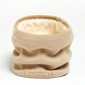 Khaki herringbone knit neck warmer with plush faux fur lining and brand logo detail - Khaki
