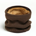 Close-up of herringbone knit neck warmer featuring soft fleece lining and logo detail - Coffee