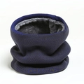 Macro shot of knitted neck warmer with thick gray fleece lining and HALLOWIN lettering - Navy Blue