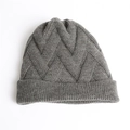 Close-up of dark grey knitted beanie showing thick textured winter weave and cuff detail - One Size / Gray