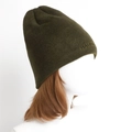 Detail of dark green herringbone knit hat featuring embossed HALOW brand lettering - One Size / Army Green