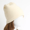 Minimalist cream white knitted beanie hat with fleece lining for autumn and winter warmth - One Size / White