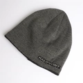 Detail of herringbone knit beanie featuring HALLOWINT embroidery and thick texture - One Size / Light Gray