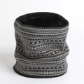 Close-up of Fair Isle knit neck warmer with thick faux fur lining for winter warmth - Flat 24x21cm / Black