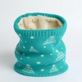 Cache-cou en tricot bleu lac avec motifs de sapins blancs et doublure en polaire - 24*21cm / Cyan