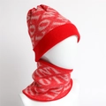 Conjunto de invierno de dos piezas con gorro y bufanda de punto rojo y blanco con forro suave - Rojo (WBT50-1)