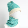 Conjunto de gorro y bufanda de punto azul y crema con forro polar suave para el invierno - Cian (WBT50-2)