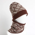 Winter two-piece knitted beanie and scarf set with thick fleece lining in brown pattern - Brown (WBT50-3)