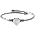 Bracelet câble en acier argenté avec breloque cœur et gravure de la lettre E - Lettre Argent E