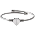 Bracelet jonc en acier argenté avec breloque en forme de cœur et gravure de la lettre J - Lettre Argent J