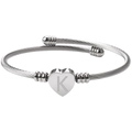 Bracelet câble en acier inoxydable argenté avec pendentif cœur gravé de la lettre K - Lettre Argent K