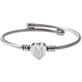 Bracelet câble torsadé argenté avec pendentif cœur gravé de la lettre M pour femme - Lettre Argent M