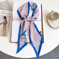 Floral print double-layer faux silk skinny scarf with geometric patterns and chain motifs - Pink Blue Hexagonal Geometric (LE-251)