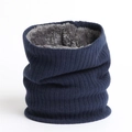 Close-up of deep blue ribbed knit texture and thick grey fleece lining for winter neck gaiter - 24cmx22cm / Navy Blue (WB66-6)
